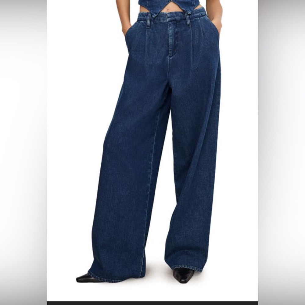 Good American Indigo Wide-Leg High-Rise  pleated trouser Jeans Sz 4